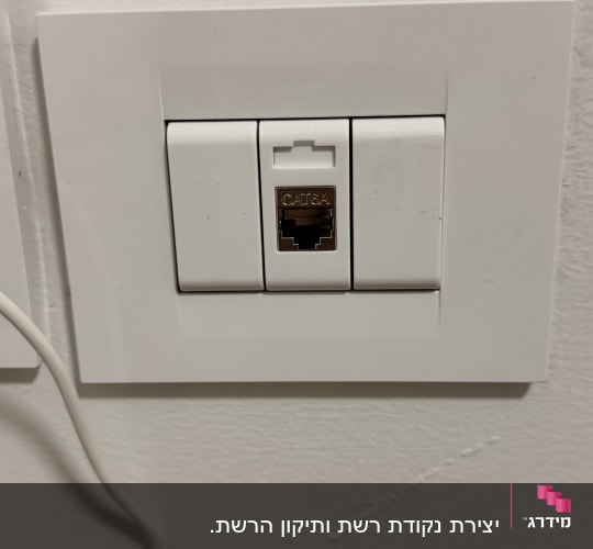 שקע רשת CAT6 על קיר לבן